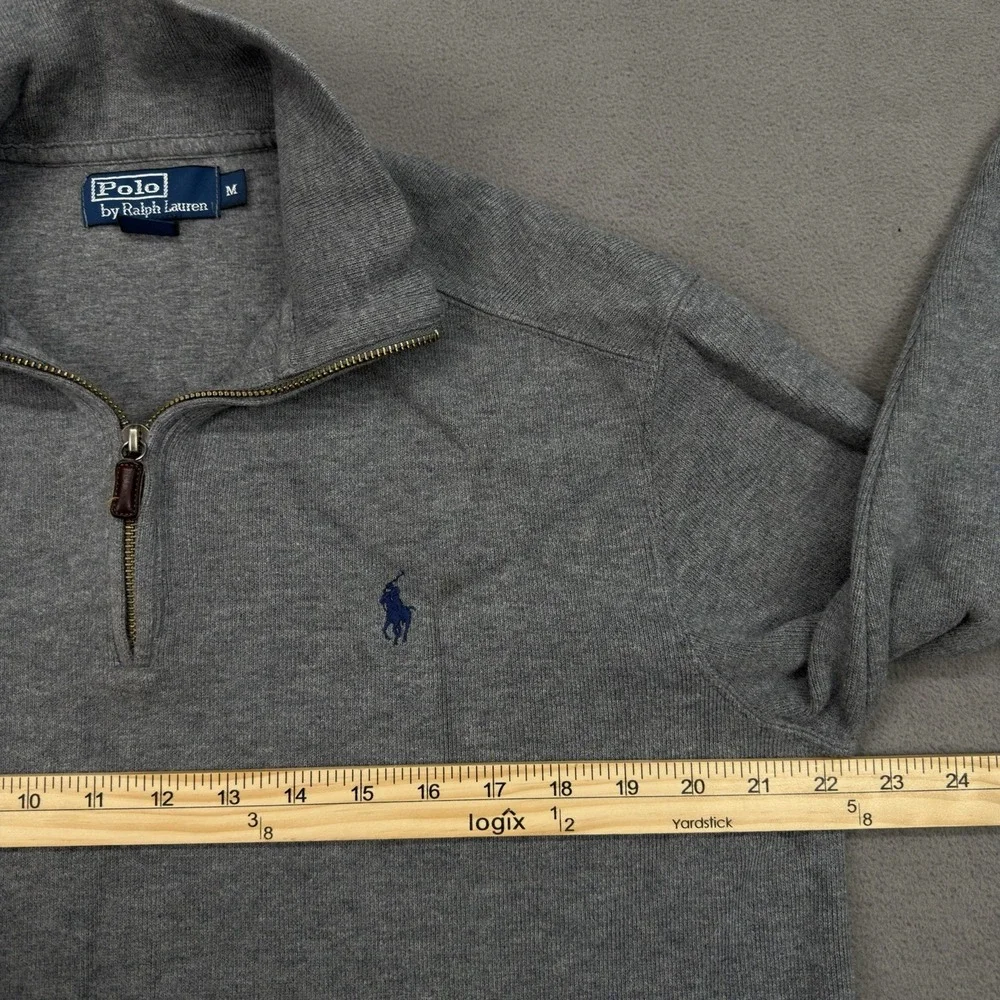 Vintage Polo Ralph Lauren Sweater Men M Gray 1/4 Zip Mock Neck Pullover Outdoors